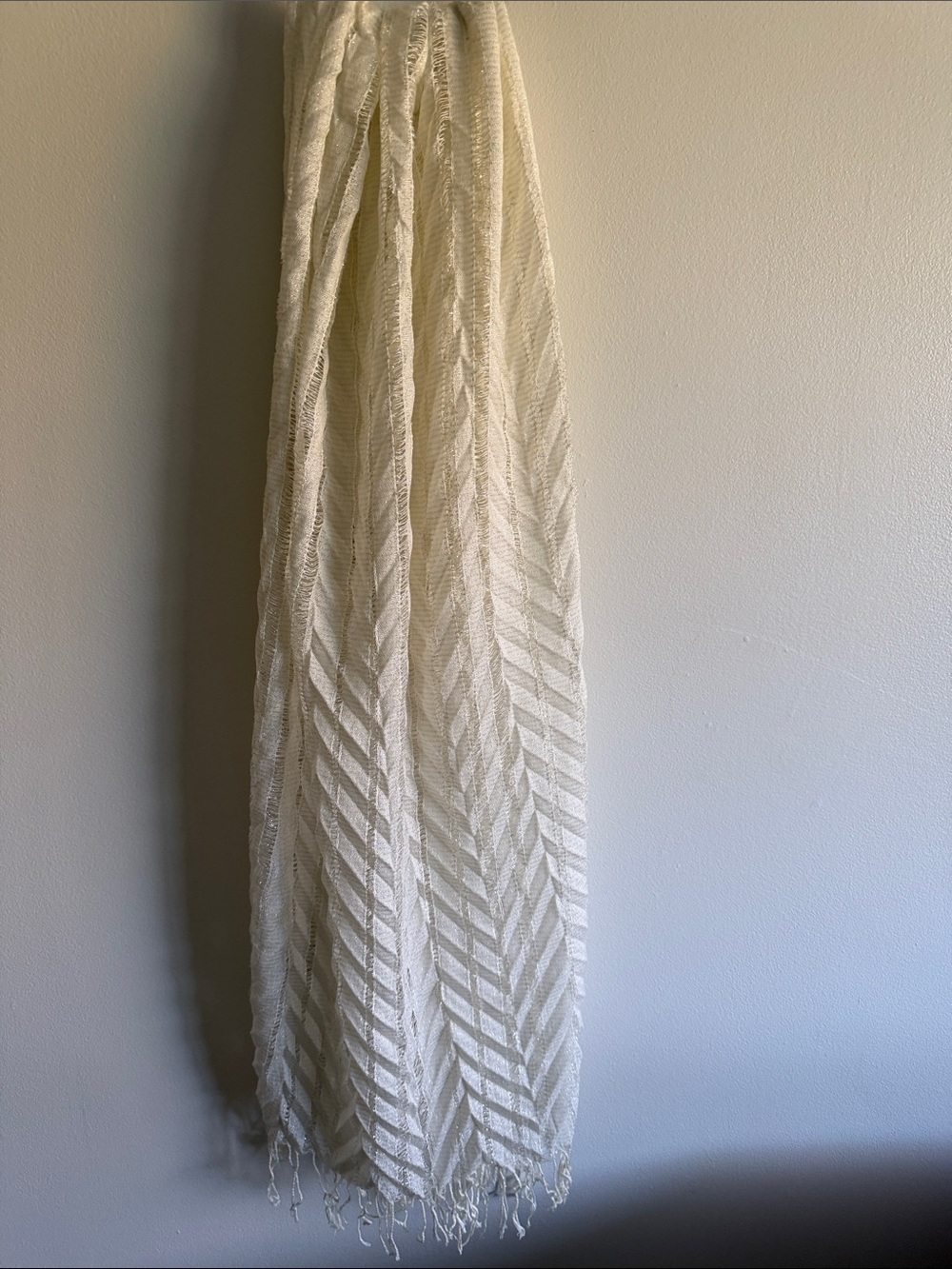 Cejon Ivory Chevron Scarf with Fringe Trim